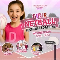 Netball Girls Camp Event Tryouts Design Template Kwadrat (1:1)