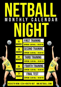 NETBALL MONTHLY CALENDAR NIGHT A5 template