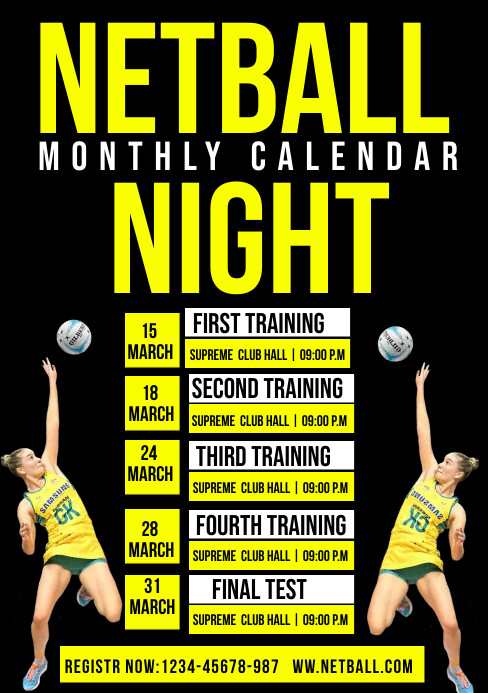 Time Table Netball NETBALL MONTHLY CALENDAR NIGHT Template | PosterMyWall