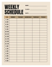 Neutral Clean Academic Layout Weekly Class Schedule Template Flyer (US Letter)