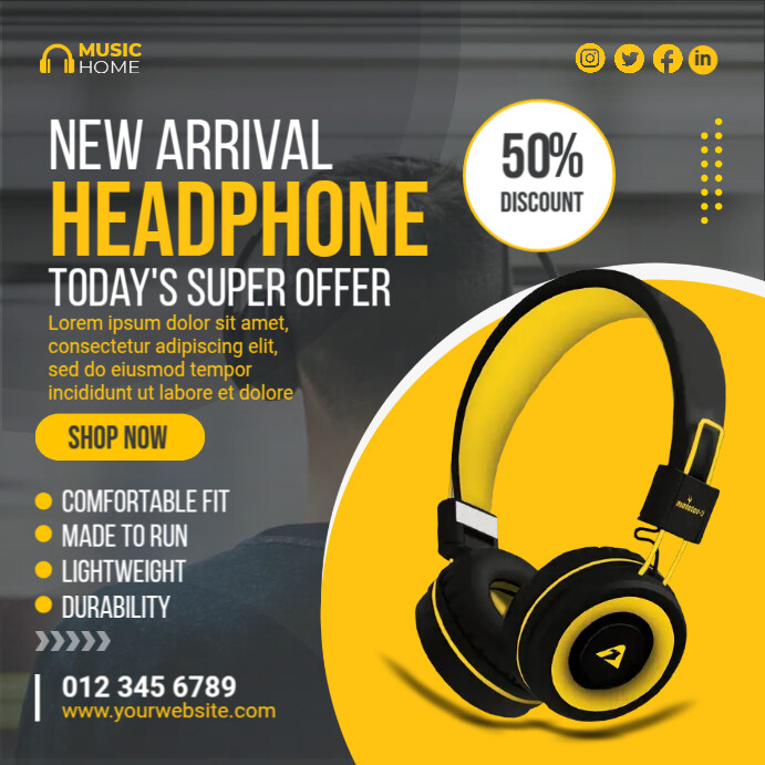 New Arrival Headphone Today' Super Offer AD Wpis na Instagrama template
