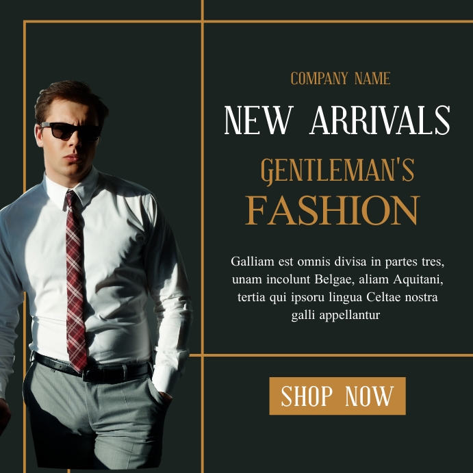 new arrivals gentleman's fashion white and go Instagram Post template