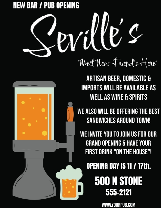 Pub Format Sample NEW BAR/PUB OPENING Template | PosterMyWall