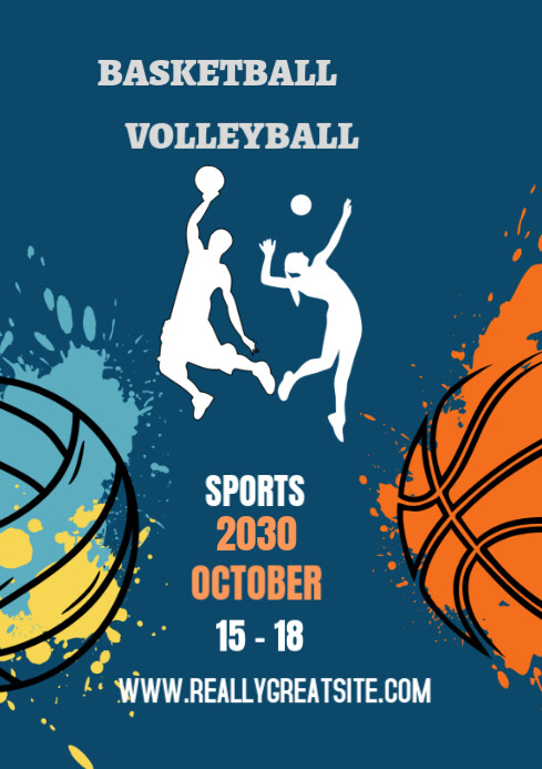 New blue sports basketball or volleyball match instagram poster templete A2 template