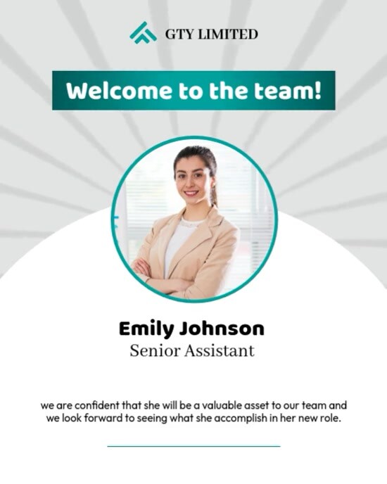 New Employee Welcome Post - Corporate Team Introduction Template ...
