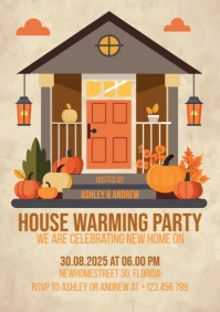 New Home fall/Autumm housewarming invitation A5 template