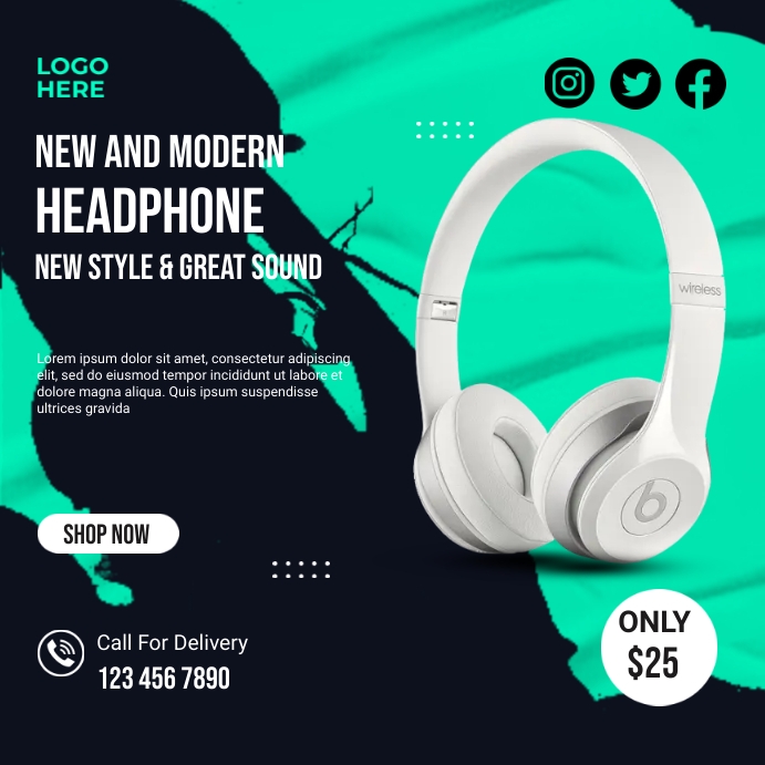 New Modern Headphone โพสต์บน Instagram template