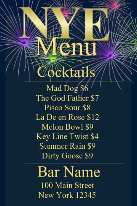 New New Bar Menu Poster template