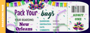 Branco Mardi Gras Boarding Pass Invitation Portada de Facebook Template