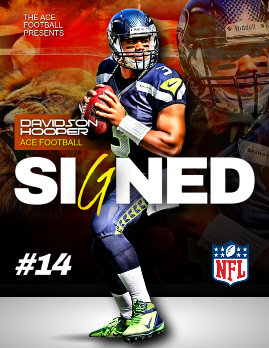 New Player athlete Signed nfl super bowl sports team announcement flyer