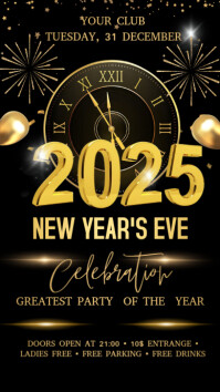 黑色 New Year's Eve Party Digitalt display Template