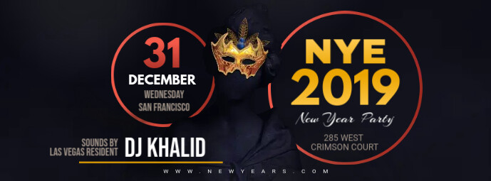 New Year's Eve DJ Night Invitation Banner รูปปกบน Facebook template