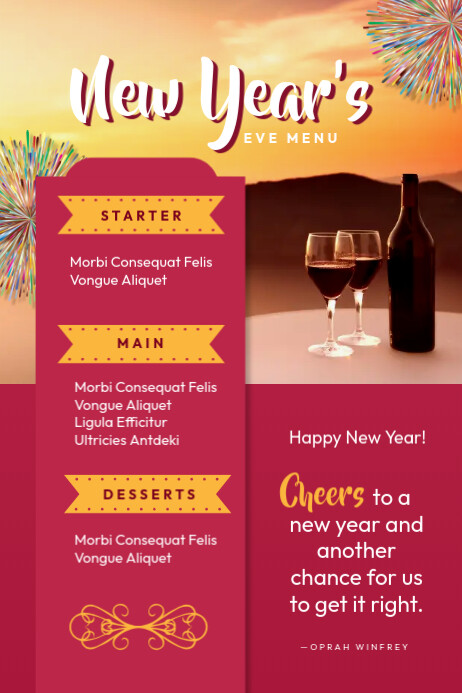 New Year's Eve Menu Poster template