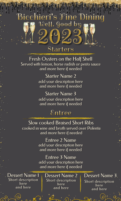 New Year's Eve Menu US Legal template