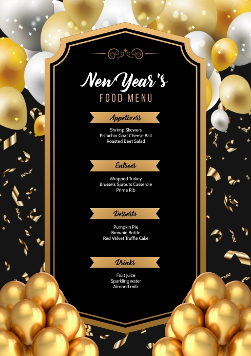 New Year's Food Menu Template A4