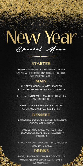 New Year 2025 Menu Card Roll Up Banner 3' × 6' template