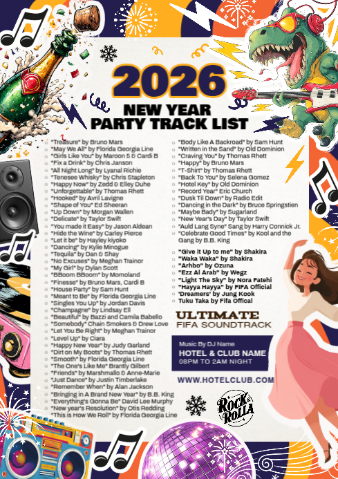New Year 2026 Party Track List Template | PosterMyWall