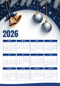 new year 2026 Wall Calendar Blue Gold Design Printable Office Home Decor A4 template