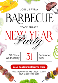 New Year BBQ Party Invitation A5 template