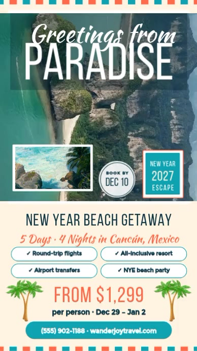 New Year Beach Getaway Travel Package Template | PosterMyWall