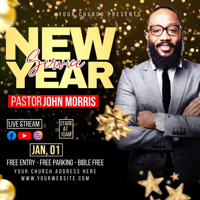 New year church flyer Instagram Post template