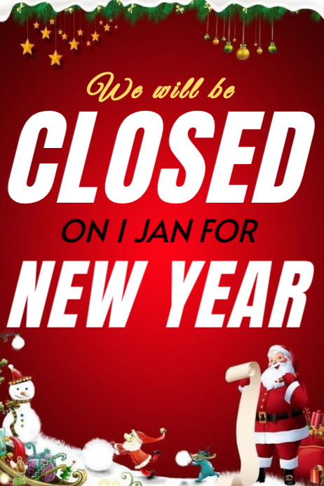 new year closed Plakkaat template