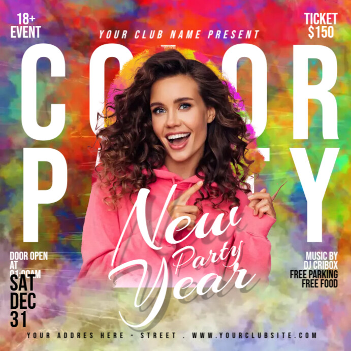 New Year Color Splash Party Ads Template | PosterMyWall