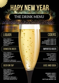 New year drink menu poster A4 template