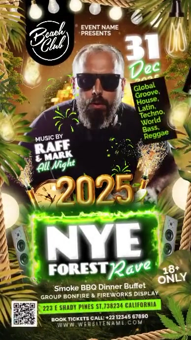 New Year Eve Forest Rave Party Template | PosterMyWall