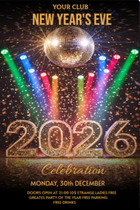 Black New Year's Eve Celebration Pinterest-grafik Template