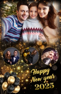 New Year Family Collage Greeting Card Half Page Wide template