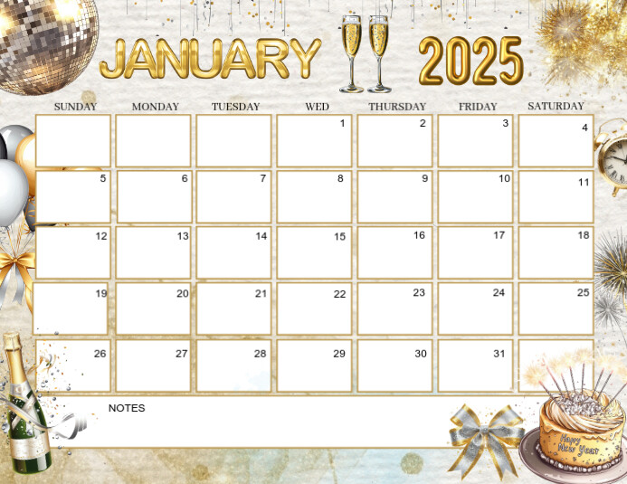 New Year January 2025 calendar Flyer (Letter pang-US) template