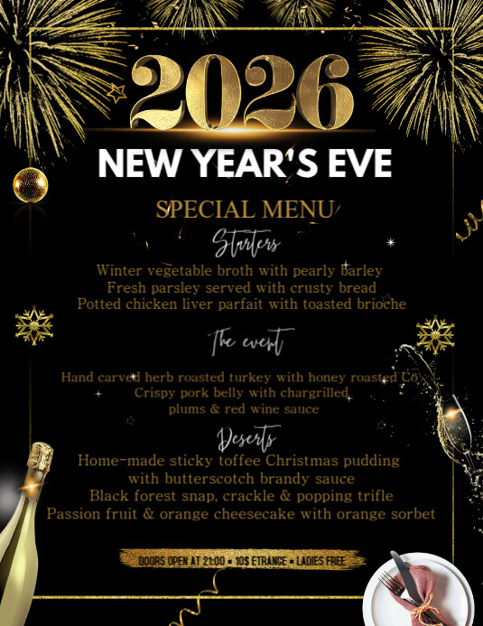 New Year Menu Løbeseddel (US Letter) template