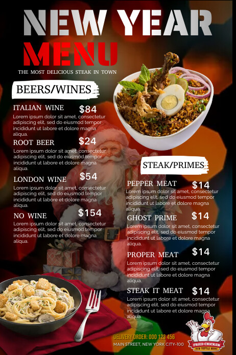 new year menu Plakkaat template