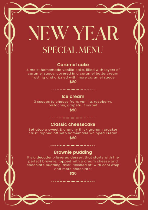 New Year Menu Template | PosterMyWall