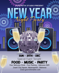 New Year Night Party Flyer Or Poster Template Instagram Portrait