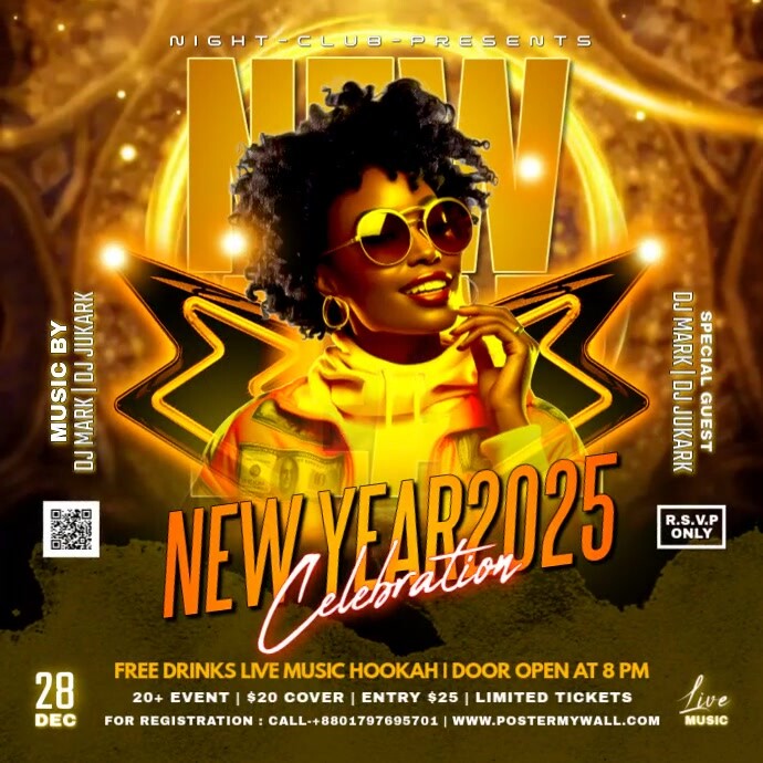 new year party flyer 方形(1:1) template