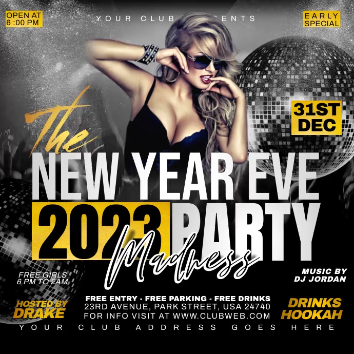 New year party flyer Instagram na Post template