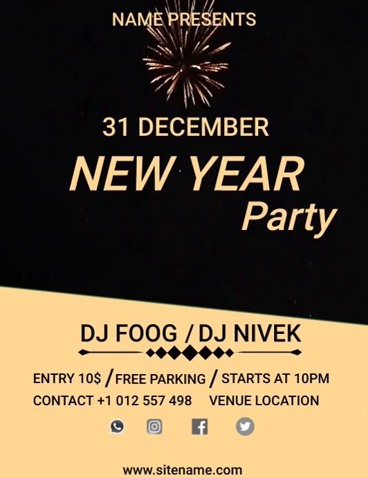 new year party flyer template Folheto (US Letter)