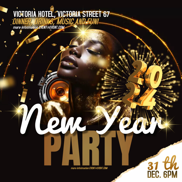 New year party inventation template in gold Instagram Post