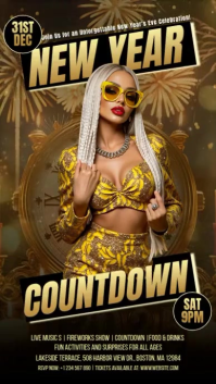 Czarny New Year's Eve Countdown Ecrã digital Template