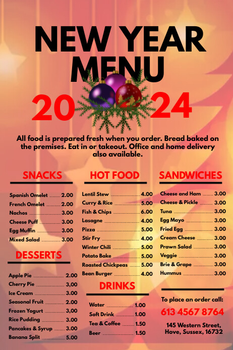 new year rastaurant menu Plakkaat template