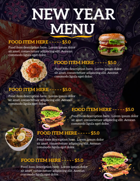 new year rastaurant menu Template | PosterMyWall