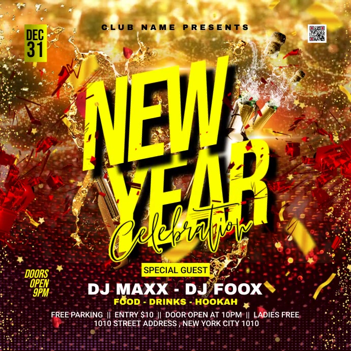 new year video flyer Vierkant (1:1) template