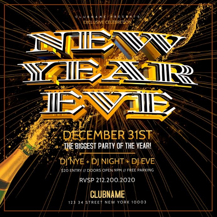 New Years Eve Party instagram Flyer Template Instagram-opslag