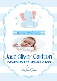 Newborn welcome announcement card A5 template