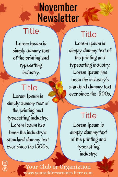 Newsletter, November newsletter Poster template