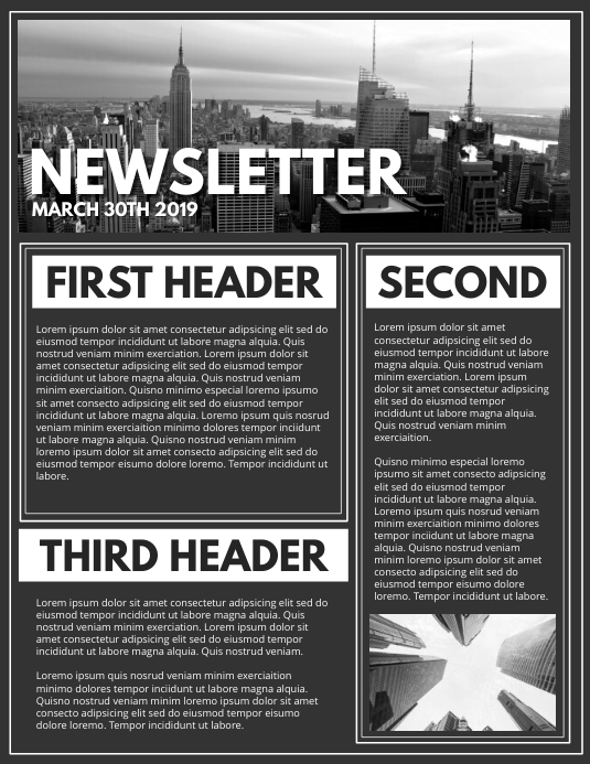 Black And White Free Newsletter Template Postermywall