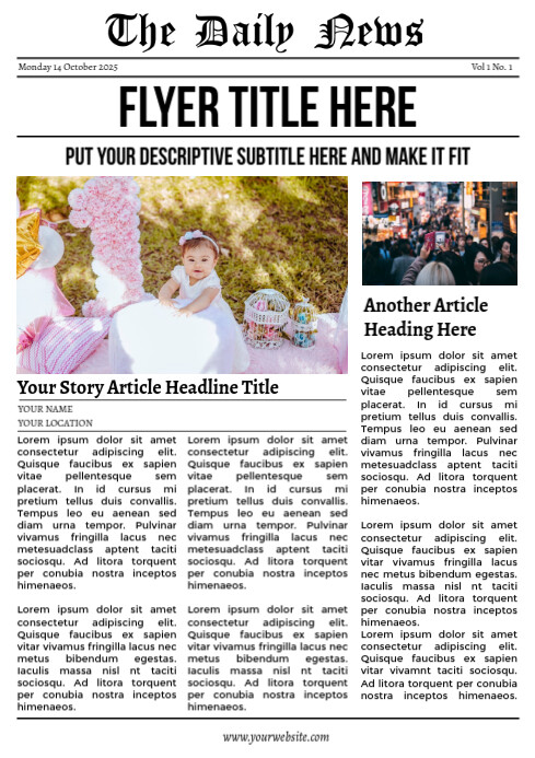Newsletter newspaper front page A4 template