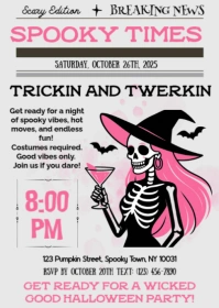 Newspaper Pink Halloween Invitation Printable A6 template